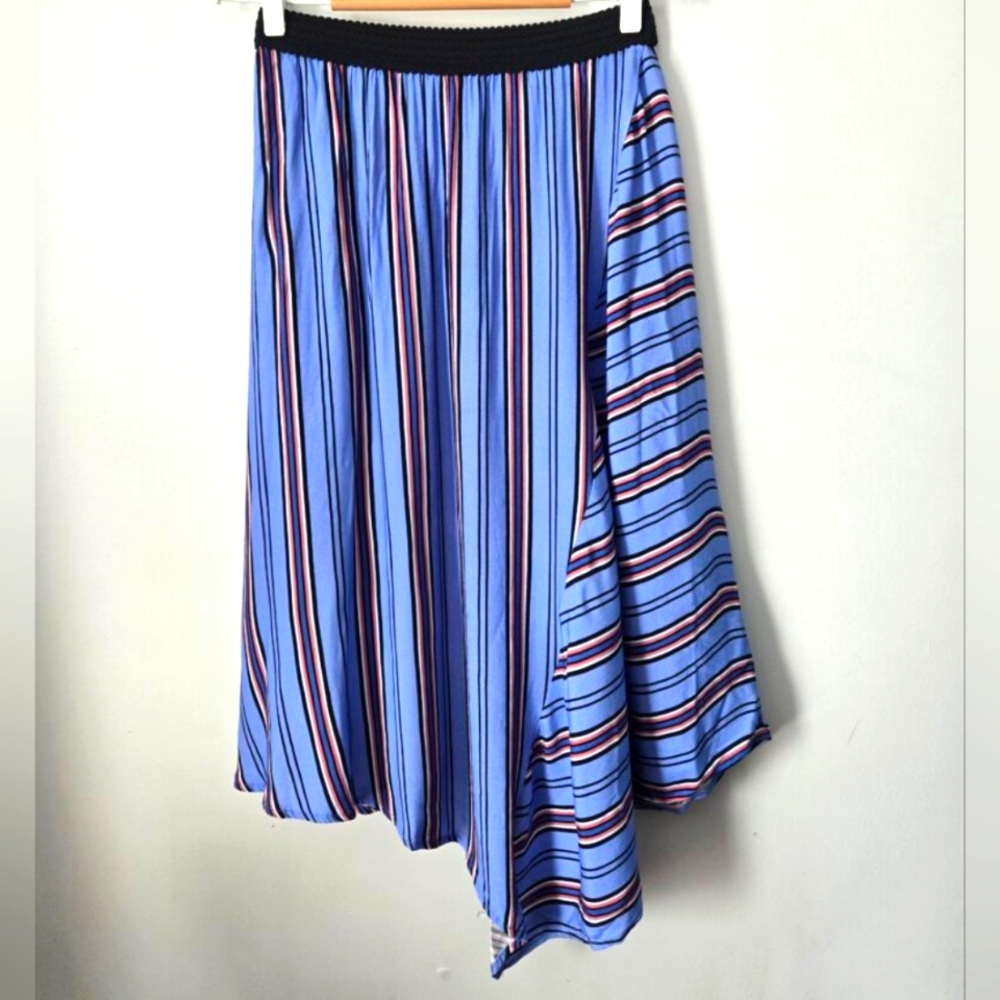 B. YOUNG Asymmetrical Striped Blue Skirt